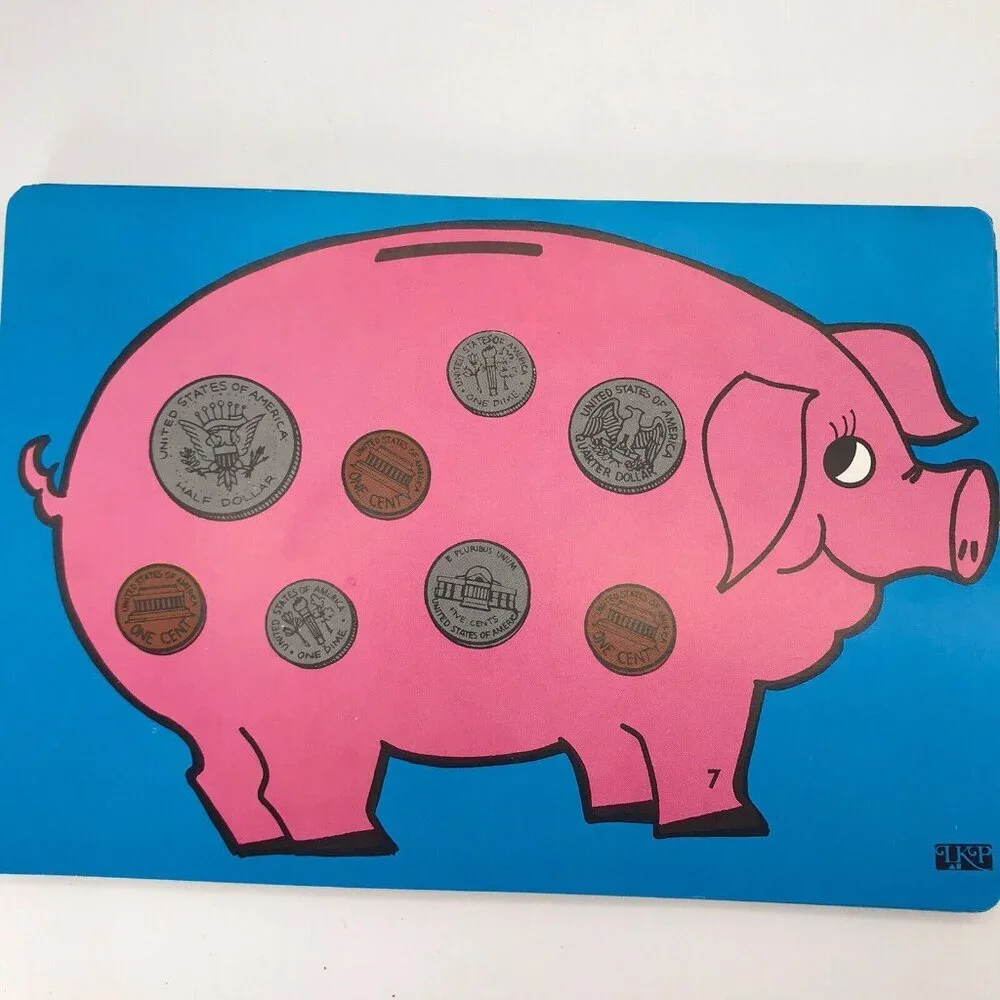 Vintage Little Kenny Piggy Bank Bingo Money Educational 10 Players Learning Fun